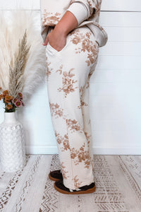 Flowering Toile Wide Leg Lounge Pants - Khaki/Cream