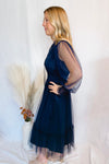 Winter Cheer Tulle Midi Dress - Midnight Blue