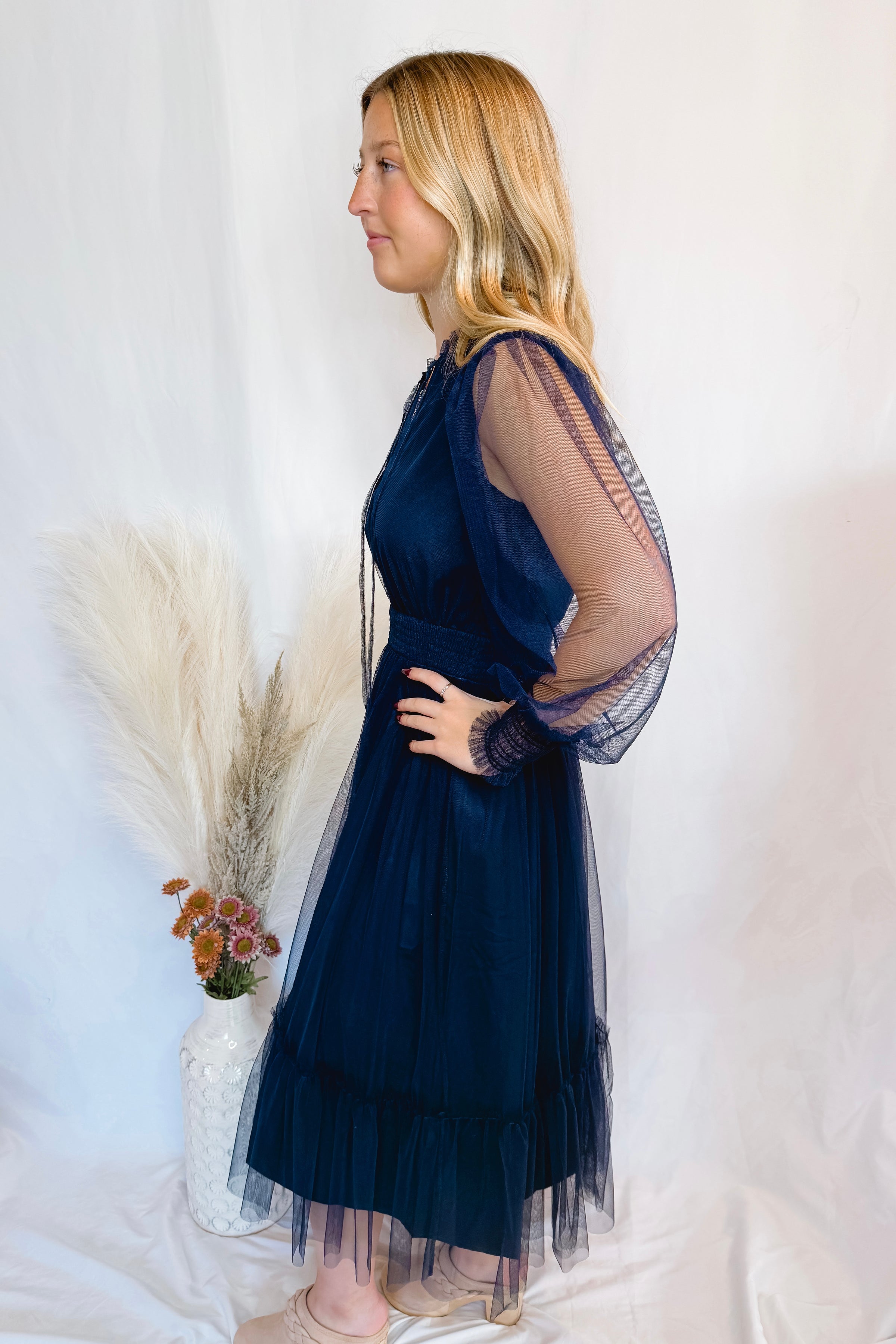 Winter Cheer Tulle Midi Dress - Midnight Blue