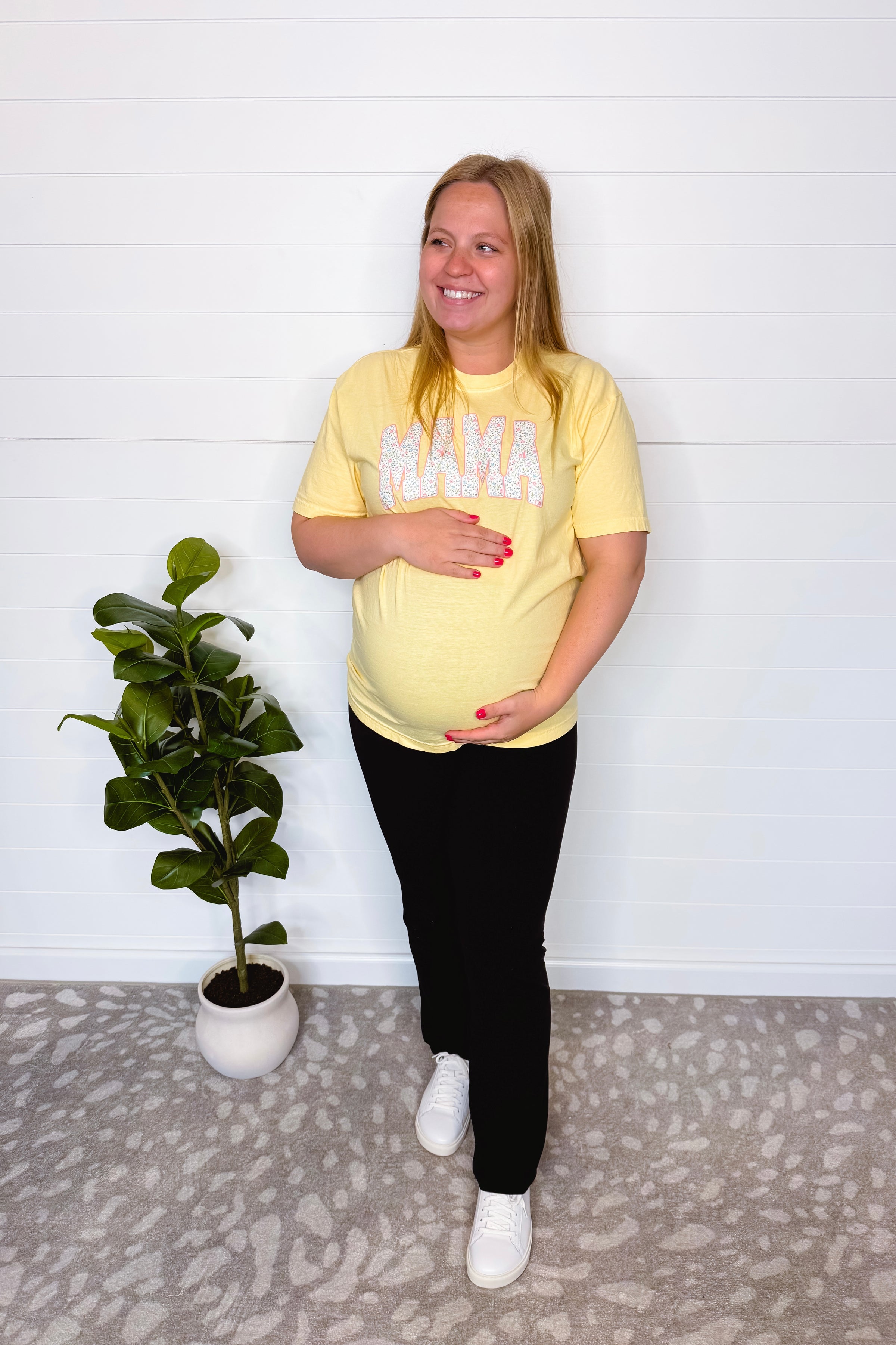 Mama Dainty Flower Graphic Tee - Yellow