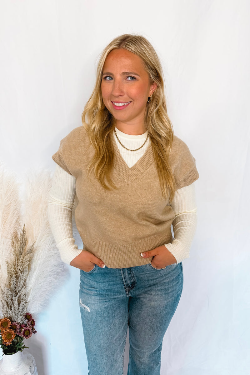 Latte Likes Knit Sweater Vest - Tan