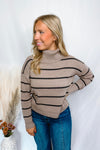 Hot Cocoa Striped Turtleneck Sweater - Mocha