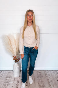Victoria Lightweight Button Sweater - Oatmeal