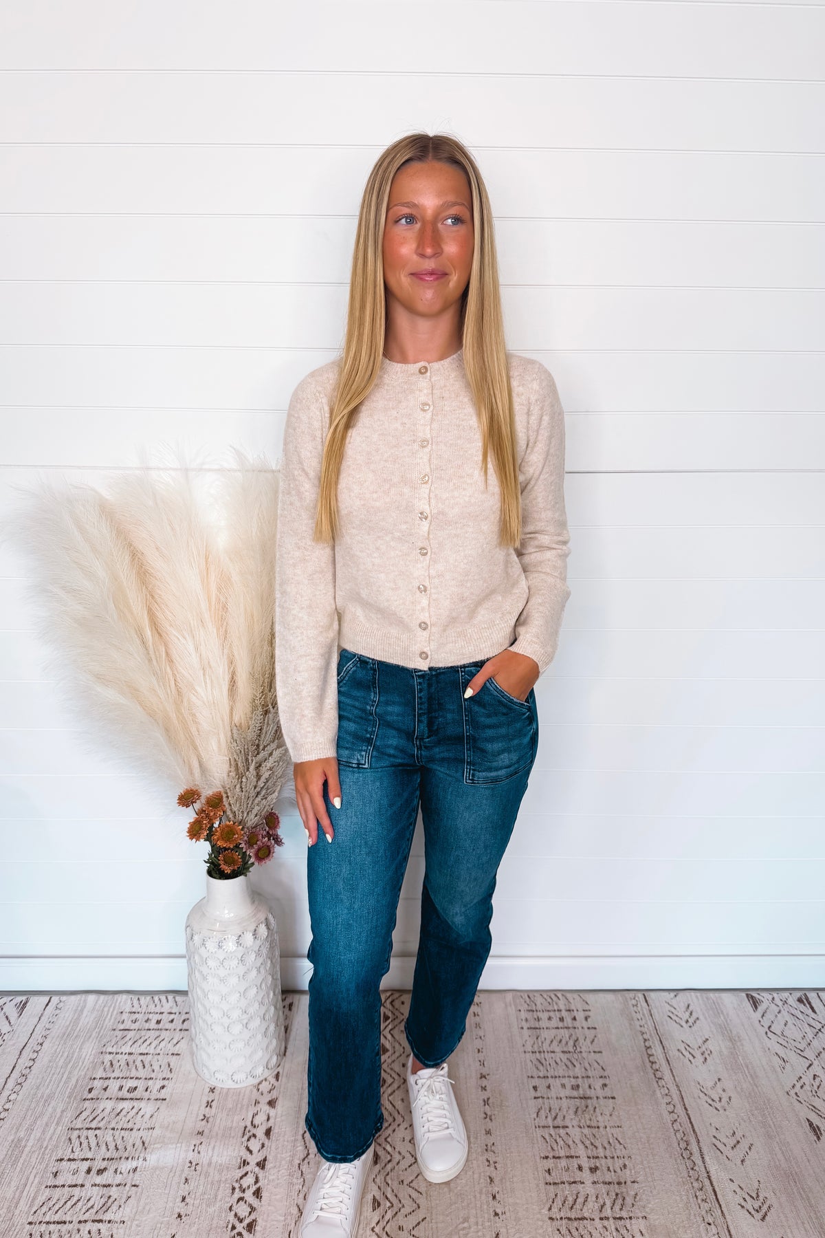Victoria Lightweight Button Sweater - Oatmeal