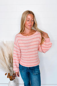 Soft Touch Striped Knit Sweater - Blush