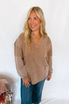 Coffee Brewing Split Neck Top - Mocha