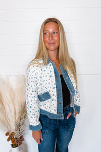 Sweet Garden Quilted Floral Jacket - Ivory/Blue