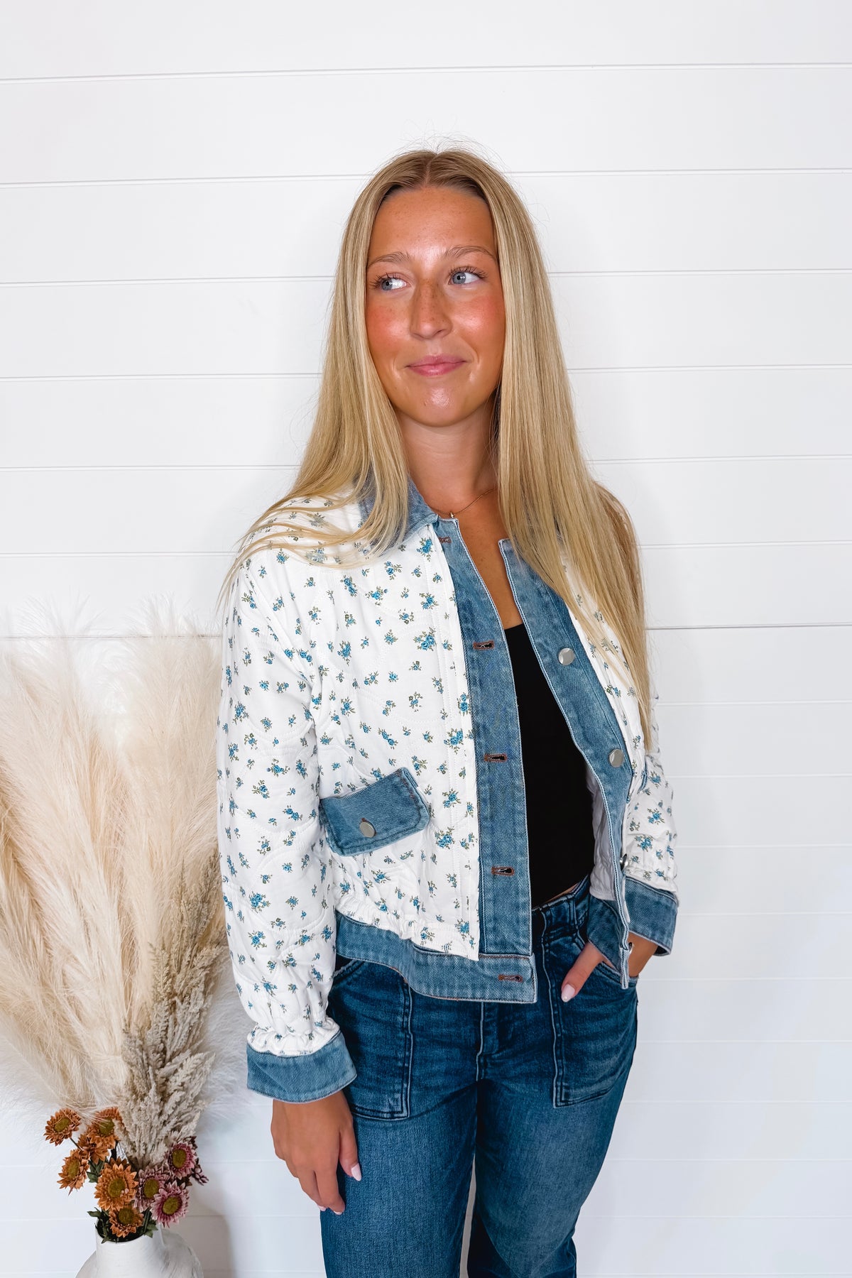 Sweet Garden Quilted Floral Jacket - Ivory/Blue