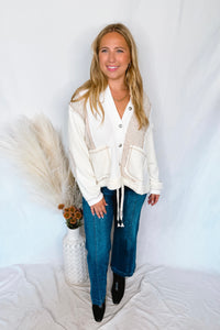 Cozy Mindset Button Up Sweater Hoodie - Cream/Beige (POL)