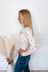 Fall Favorite Floral Waffle Knit Top - Ivory Multi