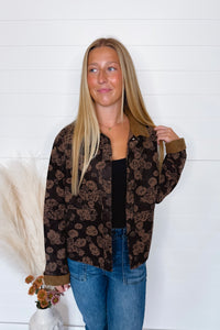 Warm Blooms Floral Denim Jacket - Brown