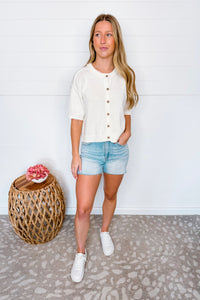 Simple Staple Button Down Knit Top - Cream