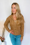 Crisp Morning Cable Knit Zip Up Hoodie - Brown