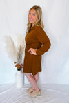 Coffee Love Zip Up Drawstring Dress - Brown