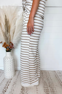 Hanging Out Striped Wide Leg Pants - Khaki