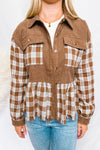 Chilly Air Plaid Button Down Top - Brown