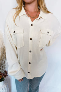 Cozy Mindset Waffle Knit Button Down - Ivory