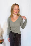 Shelly Long Sleeve Henley Top - Olive