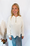Keep It Casual Waffle Knit Henley Top - Cream