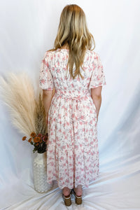 Romantic Garden Floral Midi Dress - Blush