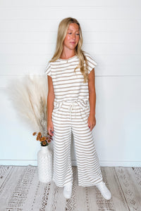Hanging Out Striped Wide Leg Pants - Khaki