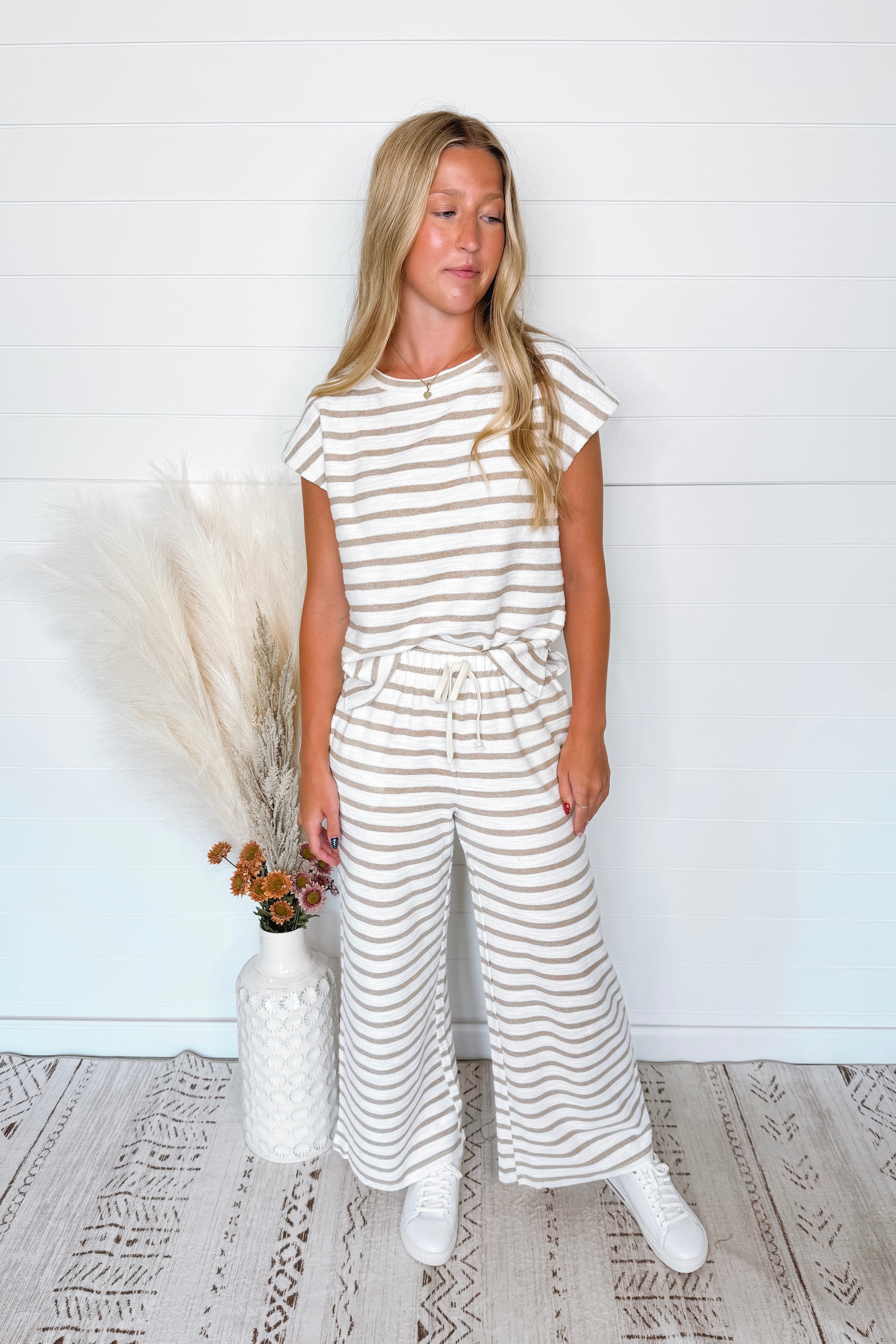 Hanging Out Striped Wide Leg Pants - Khaki