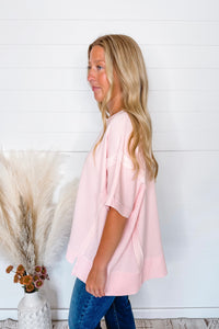 Sweet Innocence French Terry Oversize Top - Light Pink