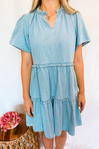 Day Dreamer Denim Tiered Dress - Light Wash