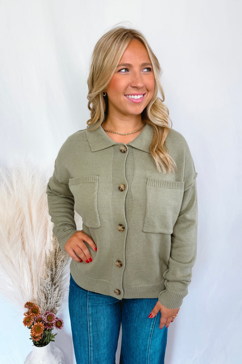 Classic Charm Button Down Knit Cardigan - Olive