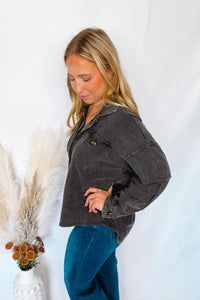 Cabin Chill Mineral Washed Button Down Top - Black