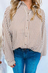 Charming Smiles Striped Button Down Top - Brown/Ivory