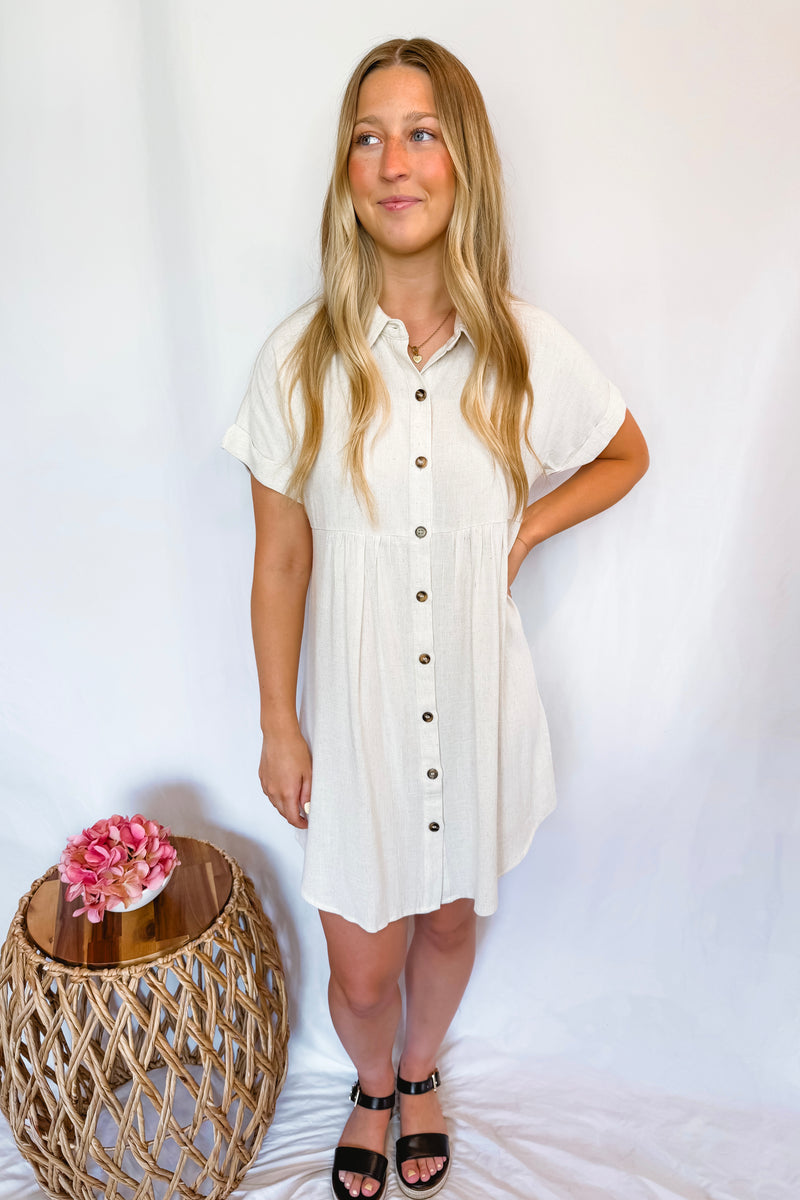 French Vanilla Linen Shirt Dress - Natural