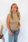 Let's Go Fall Asymmetrical Turtle Neck Sweater Vest - Taupe