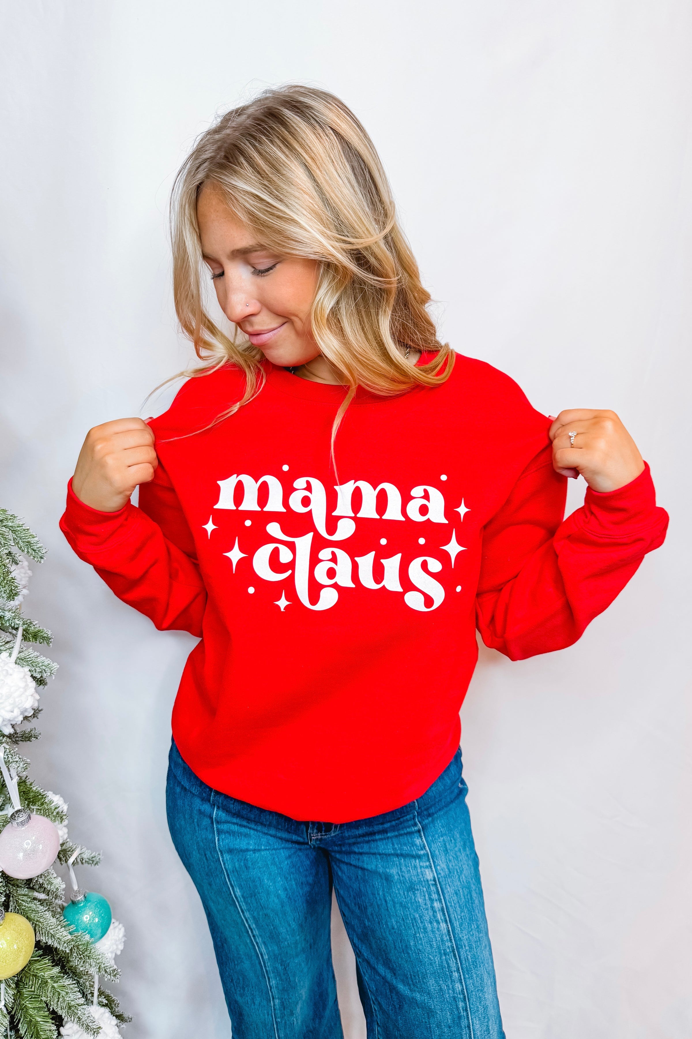 Mama Claus Christmas Crew Neck - Red