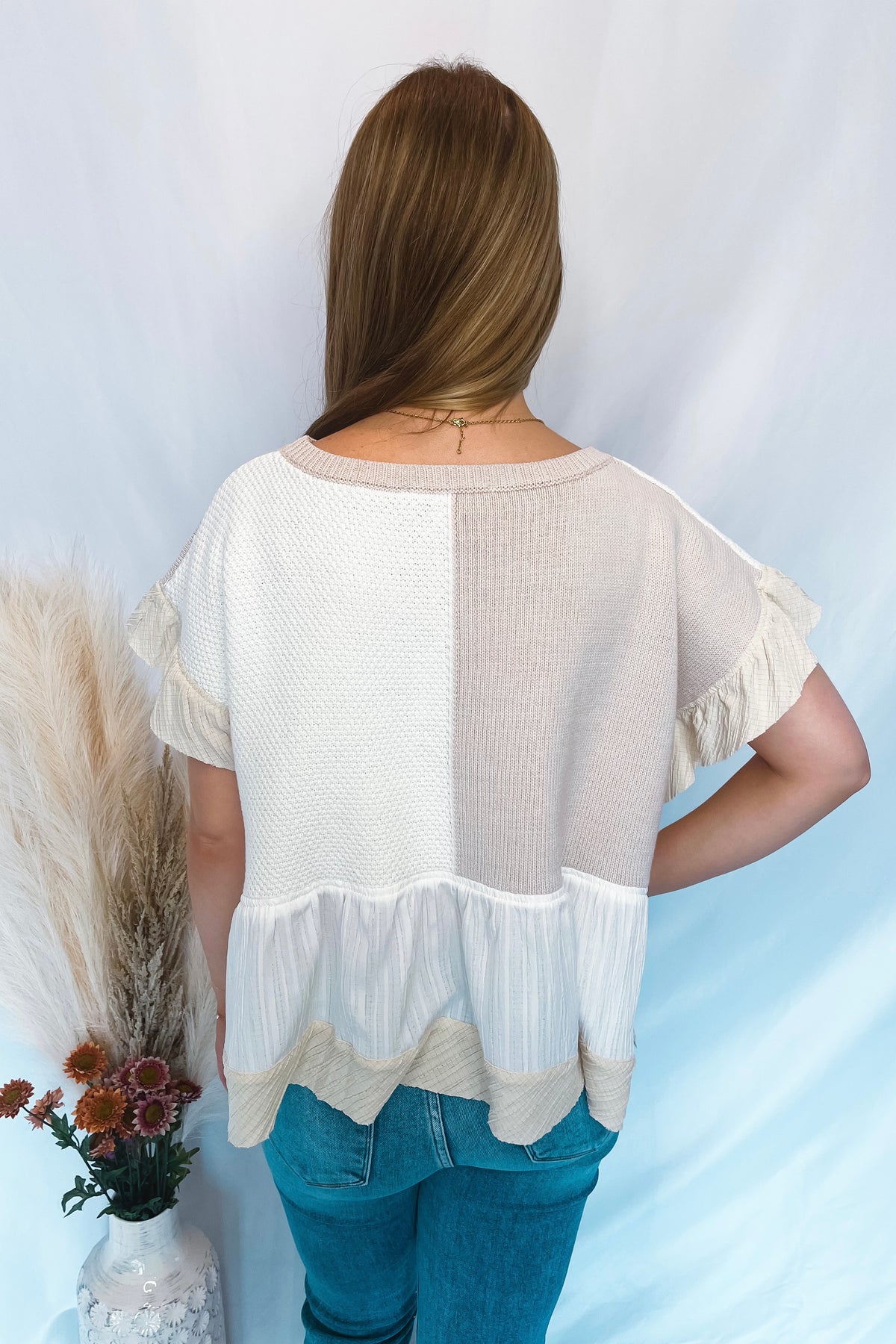 Lovely Story Patchwork Ruffle Top - Natural