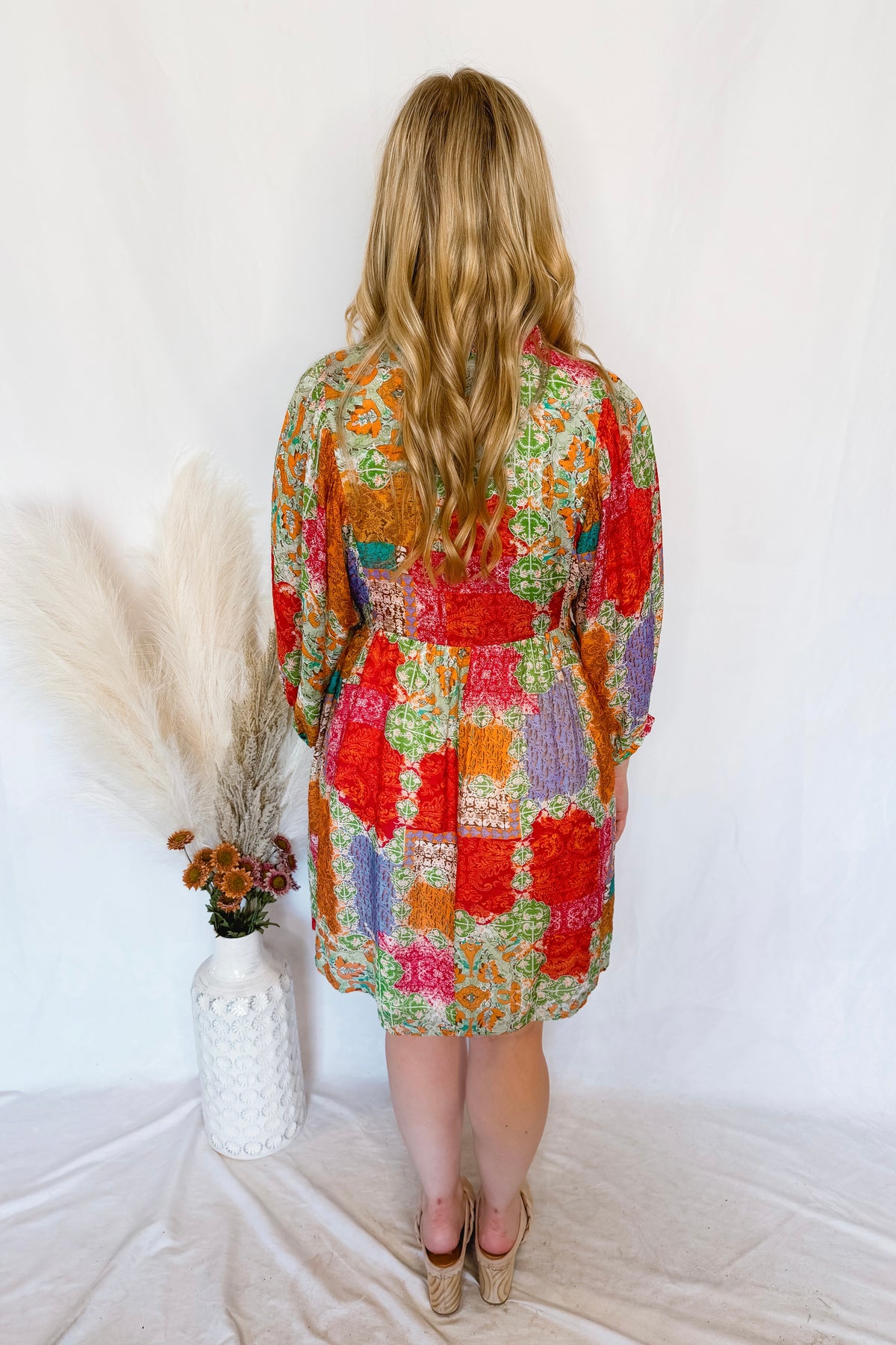 Tea Garden Patchwork Shift Dress - Green/Multi