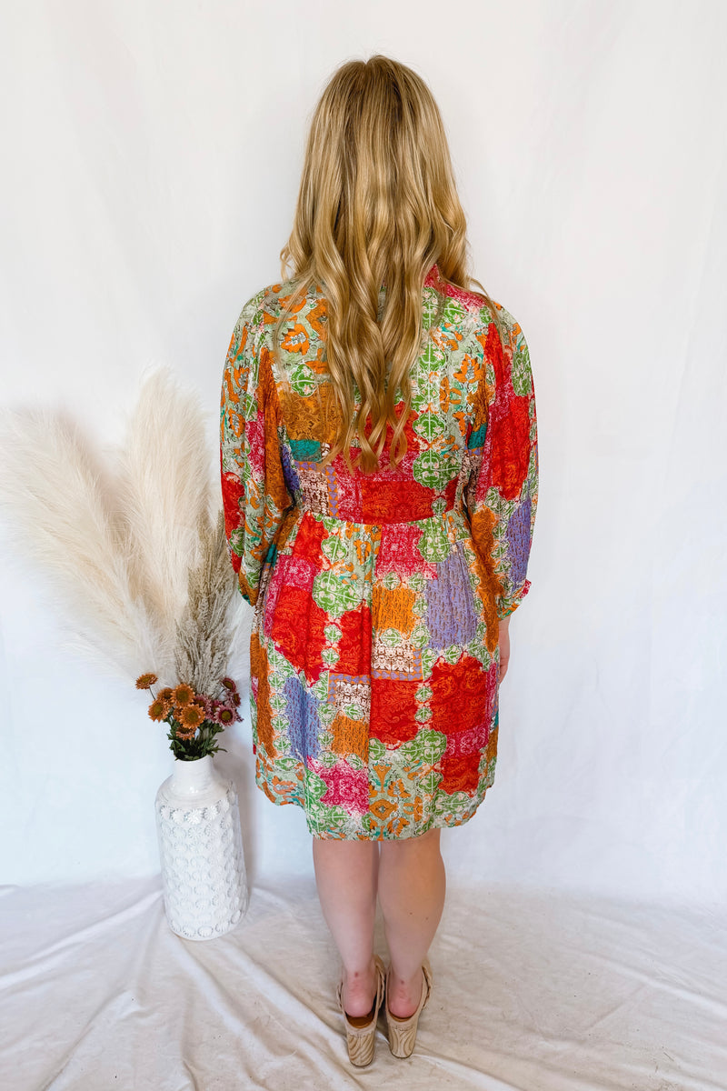 Tea Garden Patchwork Shift Dress - Green/Multi