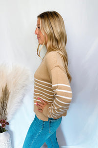 Harvest Season Striped Knit Sweater - Taupe/Ivory