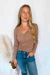 Shelly Long Sleeve Henley Top - Mocha