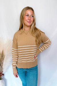 Harvest Season Striped Knit Sweater - Taupe/Ivory