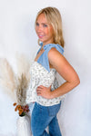 Romantic Getaway Floral Tie Shoulder Tank - Ivory/Blue