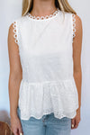 Perfectly Pretty Eyelet Peplum Tank - White