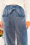Jenny Wide Leg Ruffle Trim Pants - Medium Wash