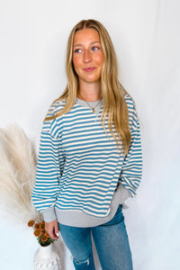 Bailey Striped Oversized Knit Top - Blue/Ivory
