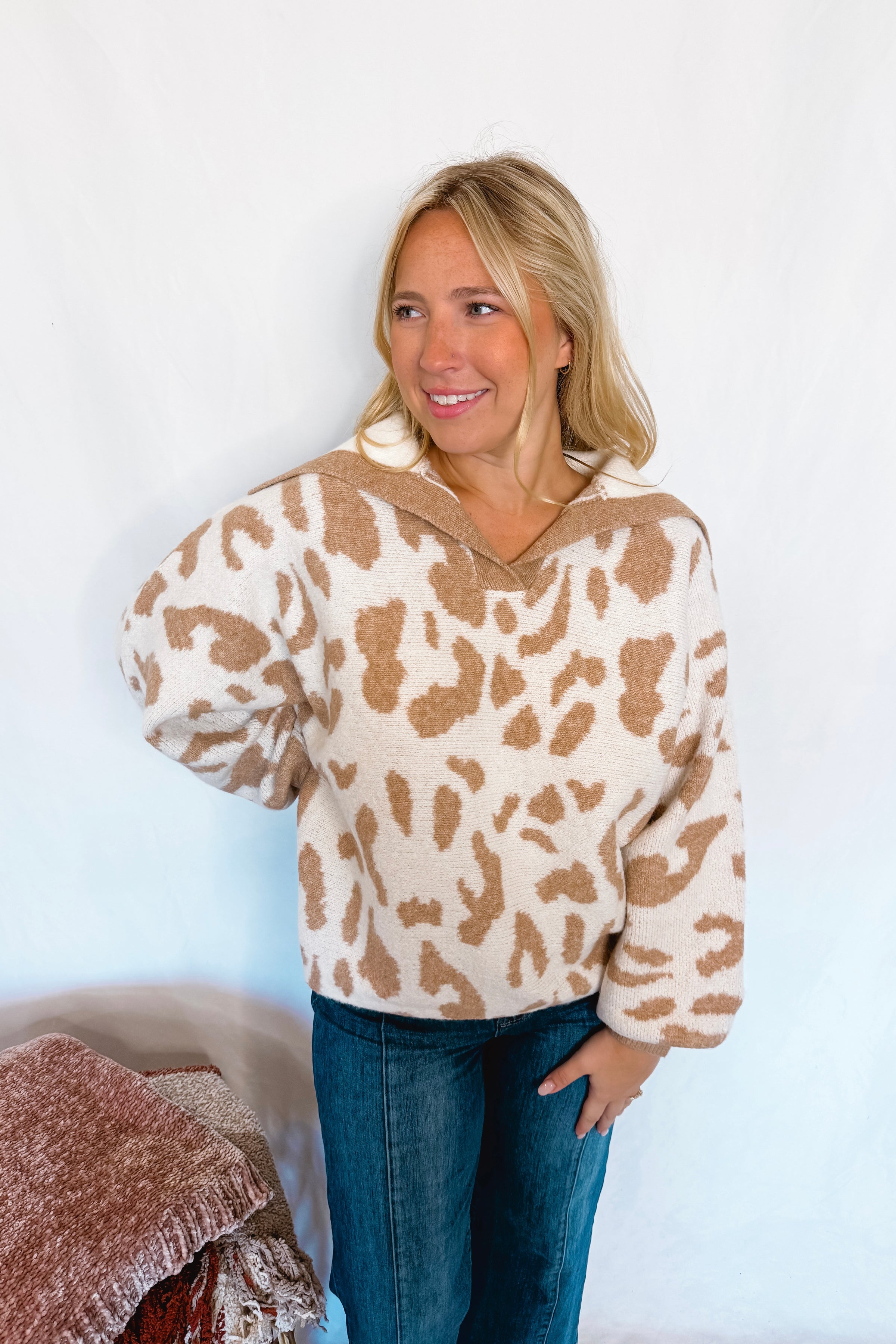 Spotted Fun Leopard Collared Sweater - Camel