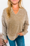 Fall Feels Mineral Washed V-Neck Top - Dark Tan