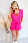 Easy To Please Hot Pink Ruffle Romper