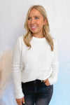 Little Chilly Waffle Knit Crew Sweater - Winter White