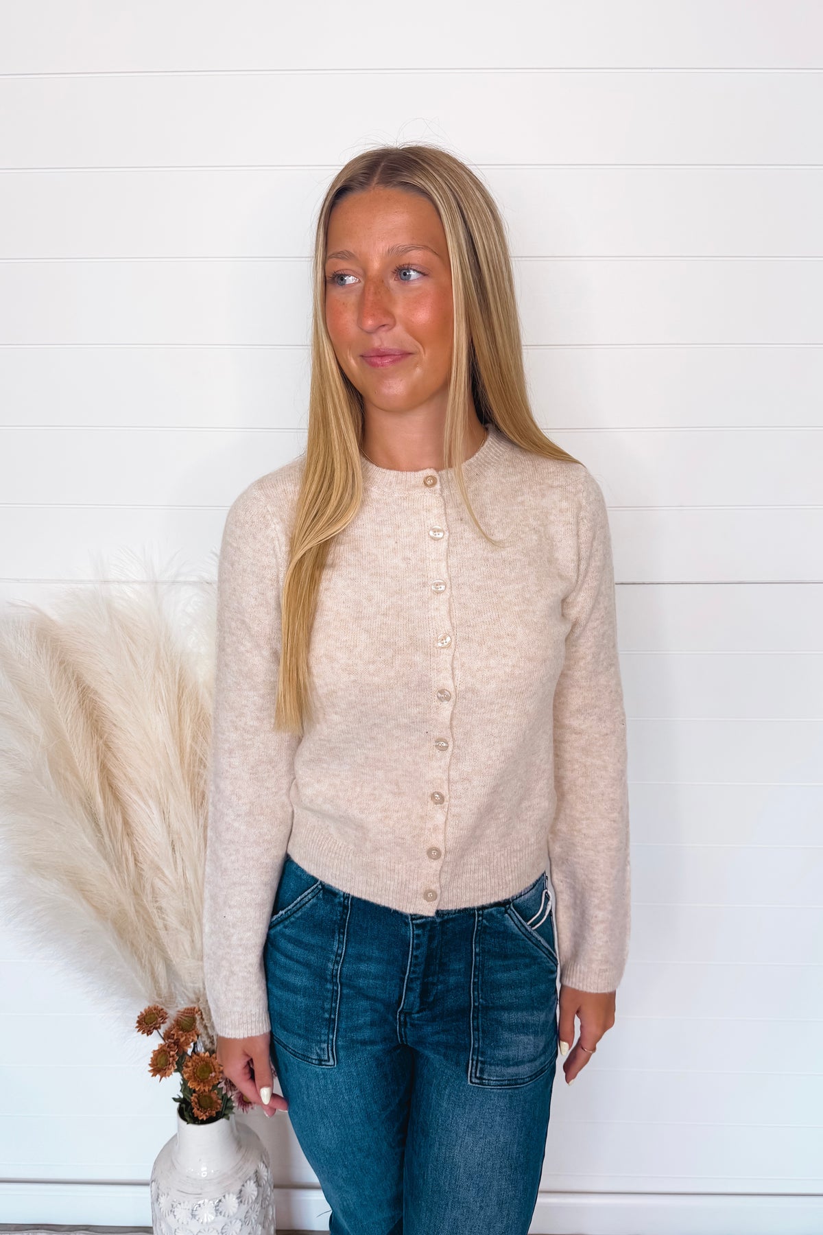 Victoria Lightweight Button Sweater - Oatmeal