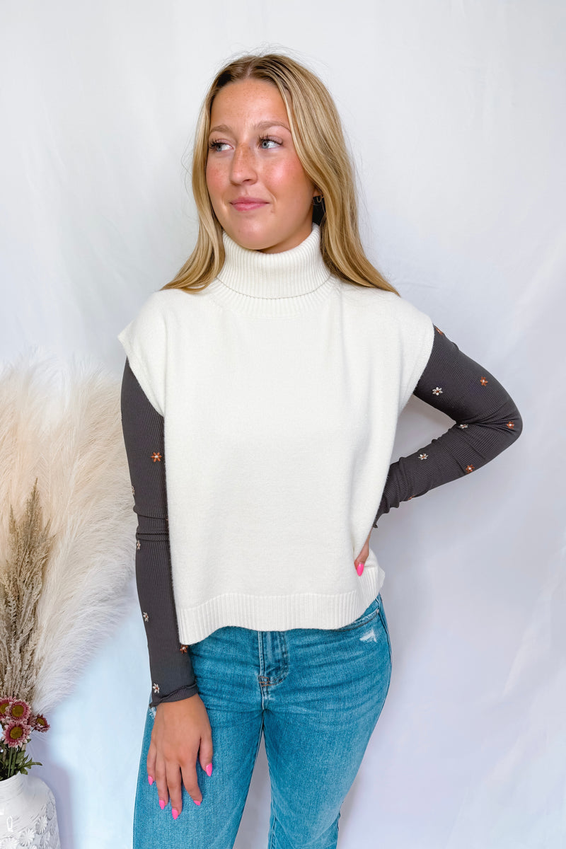 With Love High Low Sleeveless Turtleneck Sweater - Ivory